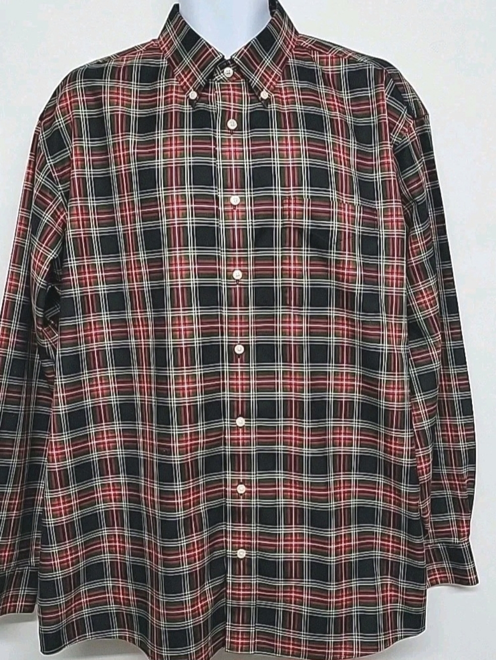 Jos A Banks Button Down Dress Shirt Black & Red Plaid Long Sleeve Mens Size XL
